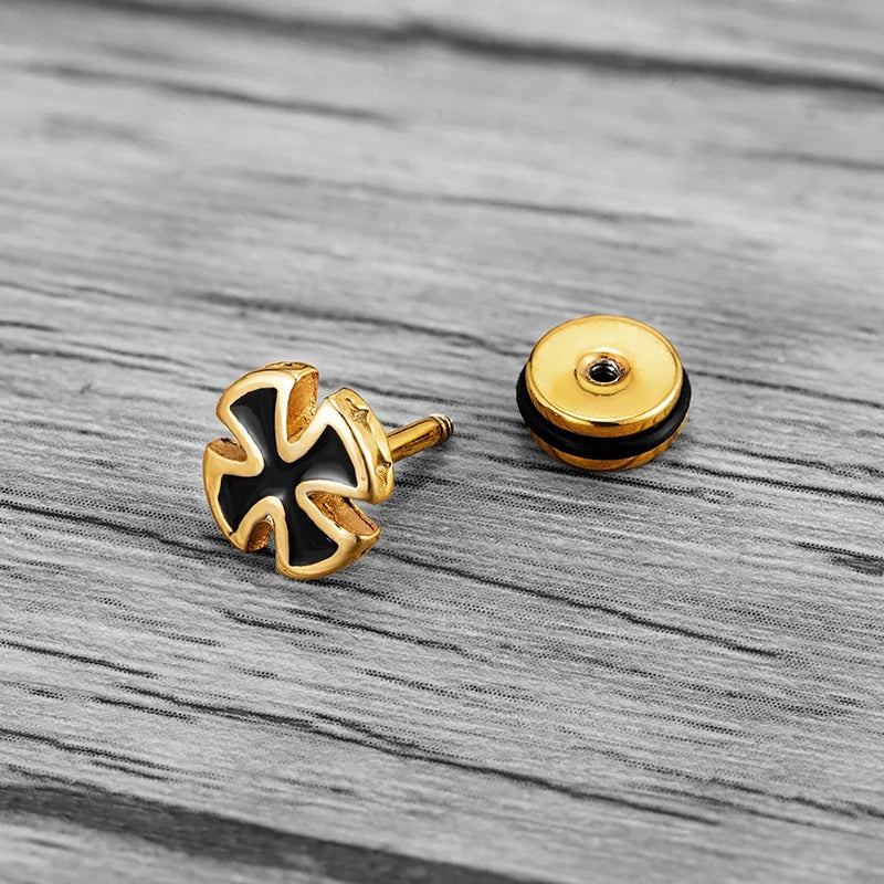 Trend Unisex Women Men Stud Earrings Knights Templar Iron Cross Ear Piercing Stainless Steel Maltese Crucifix Biker Ear Jewelry