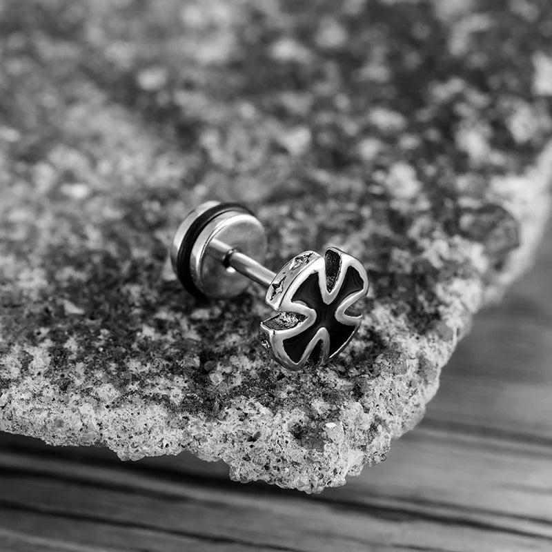 Trend Unisex Women Men Stud Earrings Knights Templar Iron Cross Ear Piercing Stainless Steel Maltese Crucifix Biker Ear Jewelry