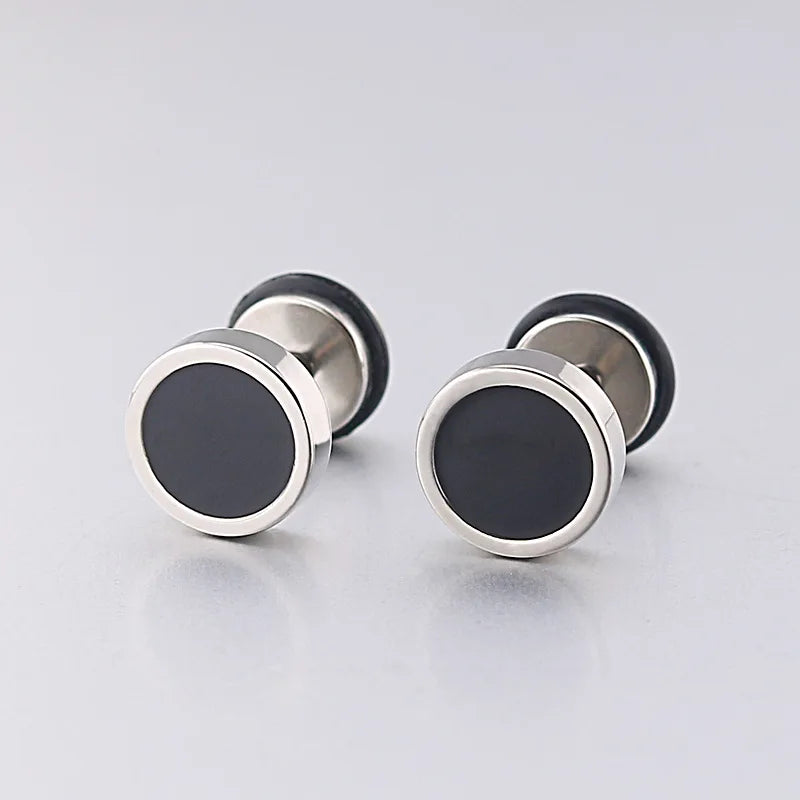 Men'S Earings Titanium Steel round Black Oil Drip Stud Earrings for Men Korean Fashion Stainless Steel Punk Jewelry Accessories