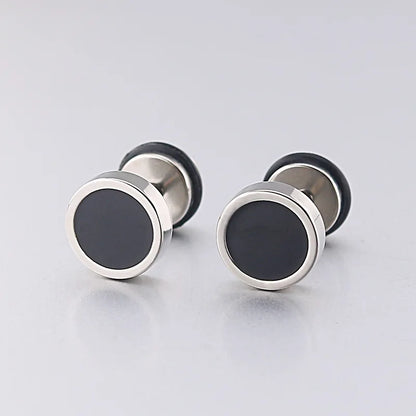 Men'S Earings Titanium Steel round Black Oil Drip Stud Earrings for Men Korean Fashion Stainless Steel Punk Jewelry Accessories