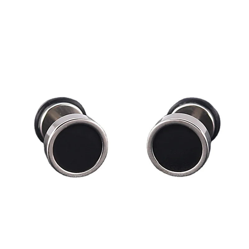 Men'S Earings Titanium Steel round Black Oil Drip Stud Earrings for Men Korean Fashion Stainless Steel Punk Jewelry Accessories