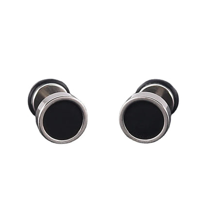 Men'S Earings Titanium Steel round Black Oil Drip Stud Earrings for Men Korean Fashion Stainless Steel Punk Jewelry Accessories