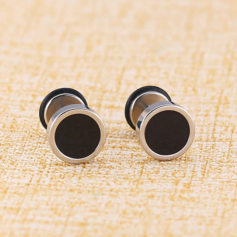 Men'S Earings Titanium Steel round Black Oil Drip Stud Earrings for Men Korean Fashion Stainless Steel Punk Jewelry Accessories