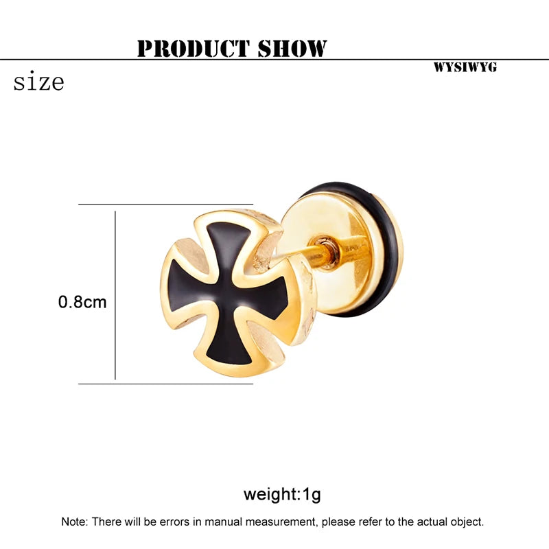 Trend Unisex Women Men Stud Earrings Knights Templar Iron Cross Ear Piercing Stainless Steel Maltese Crucifix Biker Ear Jewelry