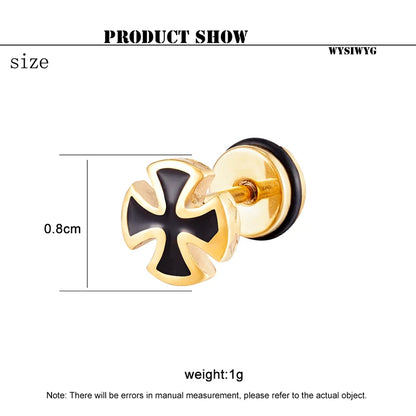 Trend Unisex Women Men Stud Earrings Knights Templar Iron Cross Ear Piercing Stainless Steel Maltese Crucifix Biker Ear Jewelry