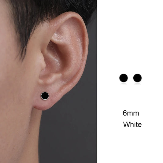 Men'S Earrings Trendy Titanium Steel round Stud Earrings for Men Stainless Steel Black Drip Earings Couple Piercing Jewelry