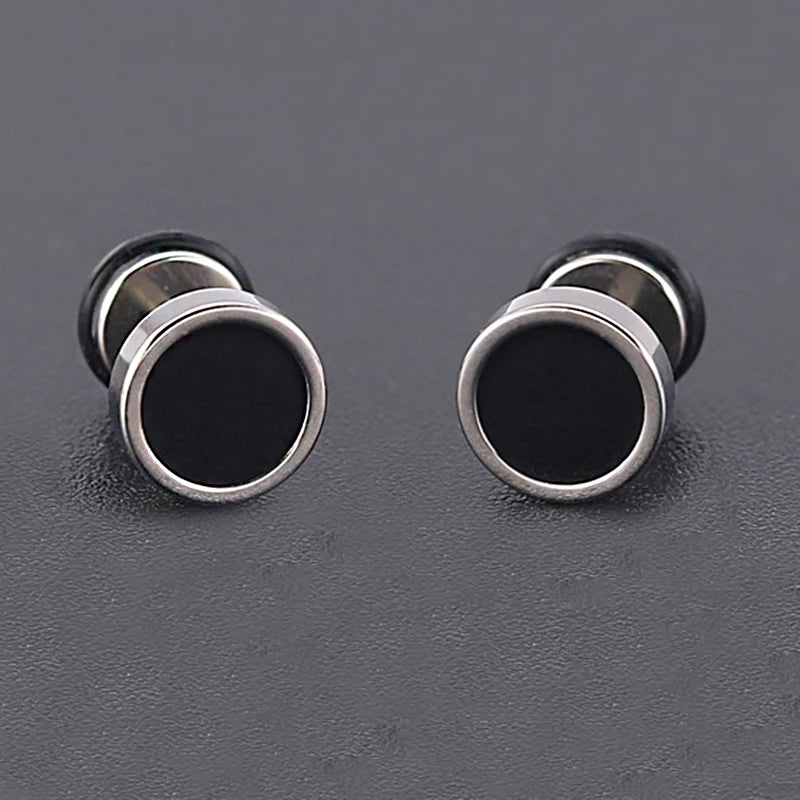 Men'S Earings Titanium Steel round Black Oil Drip Stud Earrings for Men Korean Fashion Stainless Steel Punk Jewelry Accessories
