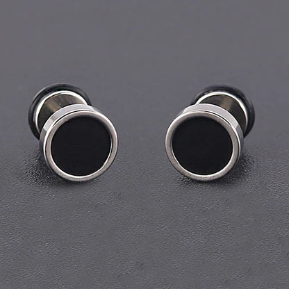 Men'S Earings Titanium Steel round Black Oil Drip Stud Earrings for Men Korean Fashion Stainless Steel Punk Jewelry Accessories