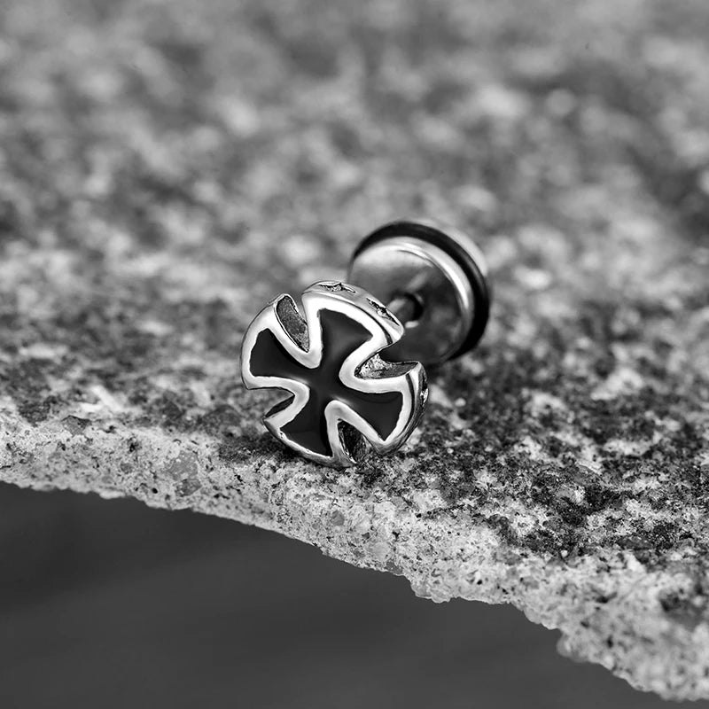 Trend Unisex Women Men Stud Earrings Knights Templar Iron Cross Ear Piercing Stainless Steel Maltese Crucifix Biker Ear Jewelry