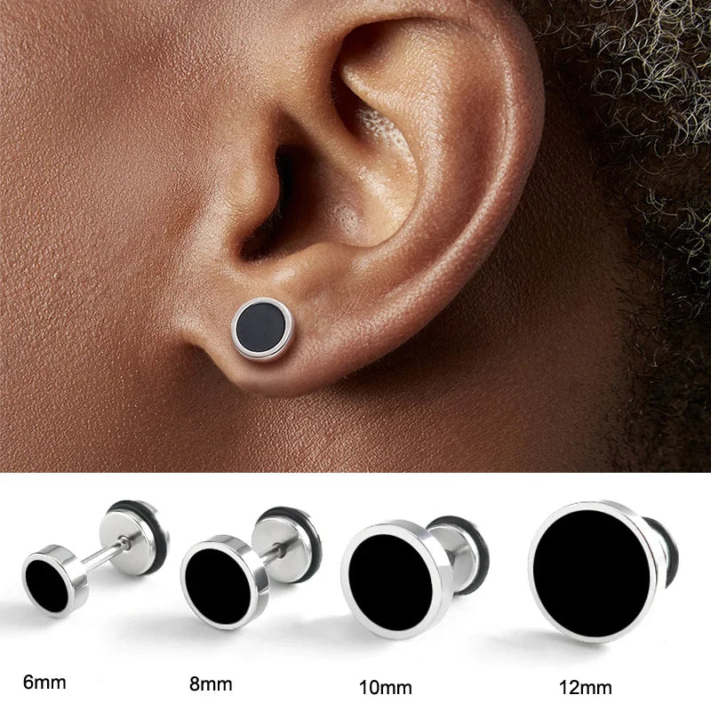 Men'S Earings Titanium Steel round Black Oil Drip Stud Earrings for Men Korean Fashion Stainless Steel Punk Jewelry Accessories