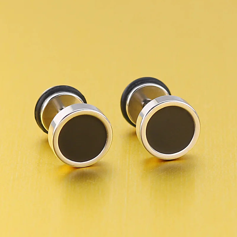 Men'S Earings Titanium Steel round Black Oil Drip Stud Earrings for Men Korean Fashion Stainless Steel Punk Jewelry Accessories